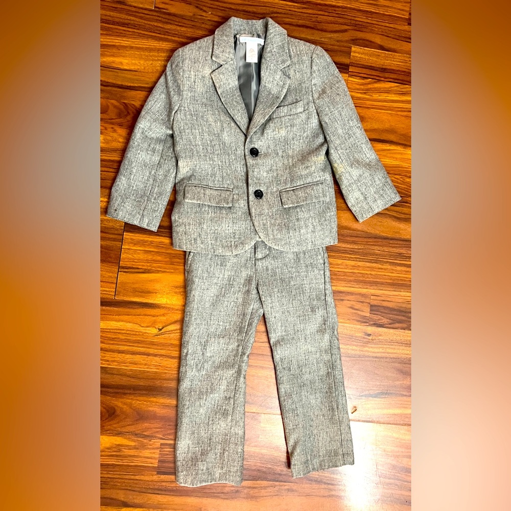 Janie and Jack Toddler Boys Wool Suit never worn like new size 3 Grey Tweed